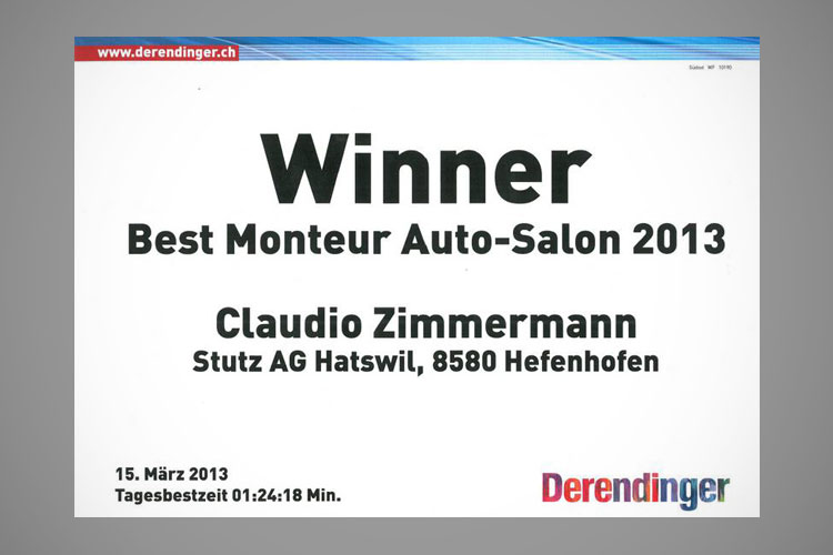 Claudio Zimmermann wird als «Best Monteur» am Genfer Auto-Salon 2013 ausgezeichnet<br>